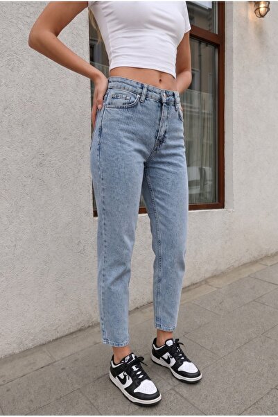 BİKELİFE Women's High Waist Stretch Denim Fabric Mom Fit Jeans