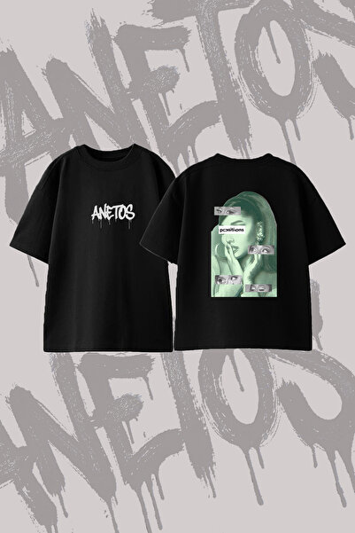 Anetos Ariana Grande_8 Design Back Printed Cotton Black Oversize T-Shirt