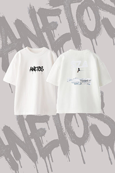 Anetos Sza_12 Design Back Printed Cotton White Oversize T-Shirt