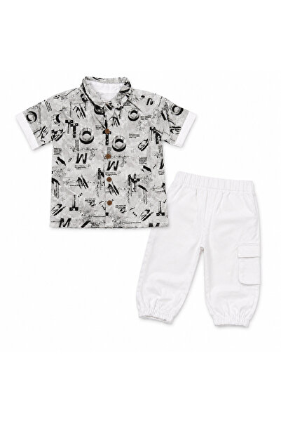 Genericc Boys' Cargo Shirt and Pants Set, 3 Years, Gray and White