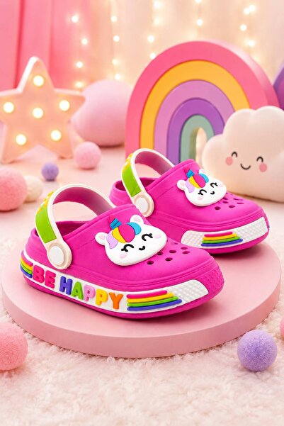 babelia Kız Çocuk Terlik Unicorn Desenli Kaydırmaz EVA Sabo Terlik Hafif Orto...