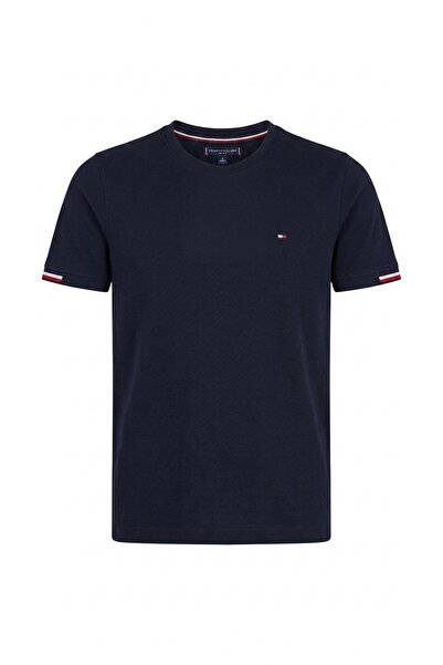 Tommy Hilfiger Erkek Tişört Kısa Kollu Bisiklet Yaka Logolu Basic Düz Şerit D...