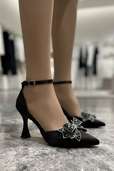 sefayol Margaux Black Satin Women's Heeled Shoes