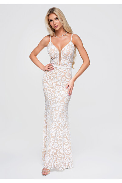 Larica Women's Maxi Dress, Fitted with Deep Neckline LA-OM-DLR385