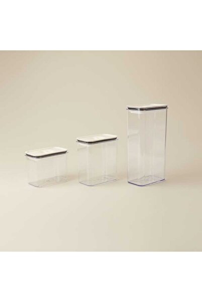 Evidea Kitchen Moeno 3'lü Vakumlu Kavanoz Seti - Beyaz - 1,2 lt + 1,8 lt + 3 lt