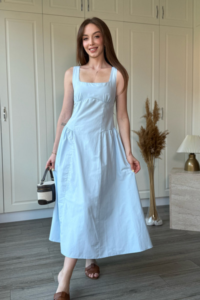 Dilay Gökoğlu Butik Φόρεμα μίντι ποπλίνα με χοντρές τιράντες και κάθισμα στη ...