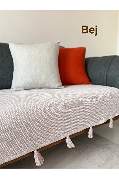 metin tekstil Oturma Yerine Ponponlu Pamuklu 115x200 Koltuk Örtüsü&Koltuk Şalı