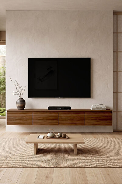 Yurupa Nicole 4 Kapaklı Duvara Monte TV Ünitesi 200 cm Modern TV Sehpası Cevi...