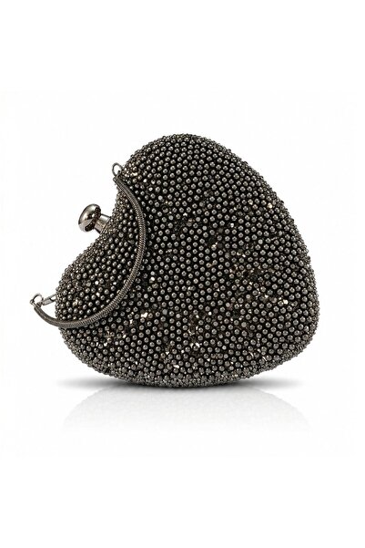 Seniorah Luxury Crystal Stone Beaded Women's Heart Shaped Evening Bag -Platin...