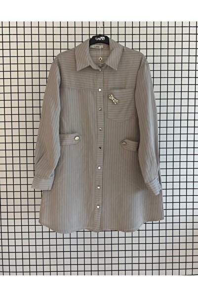 Armine Trend Bronş Detaylı Modal Kumaş Düğmeli Gömlek Tunik