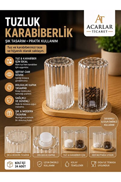 Acarlar Ticaret Ahşap Detaylı 2'li Tuzluk Karabiberlik Baharatlık Tuzluk 2li ...