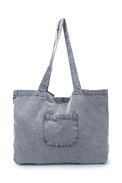 minebag Large Internal Volume Denim Women's Shoulder Bag Marma Gray