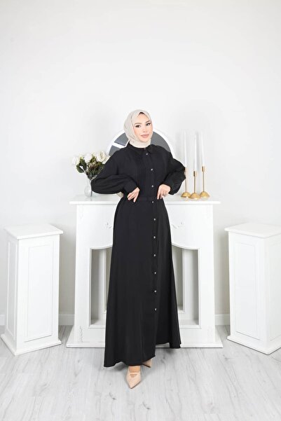 ankanoor فستان مودال بتفاصيل مضلعة وحزام وأزرار ANKA261033