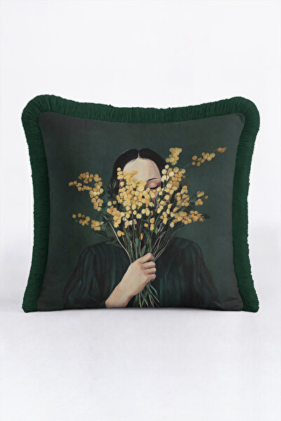 Evimde Bambaşka Women's Floral Figured Fringed Pillowcase - Artistic Floral M...