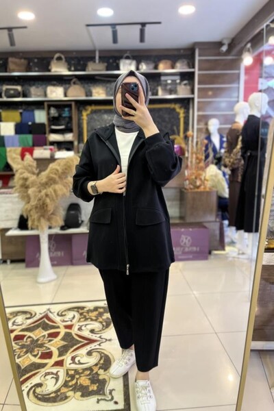 HÜMEYRA BUTİK Hooded Bomber Jacket with Cut-Outs and Pocket Detail