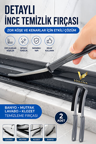 VİSLUNA ( 2 Adet ) İnce Temizlik Detay Fırçası - Banyo, Mutfak, Balkon, Klozet, Lavabo, Davlumbaz Temizleme Fırçası