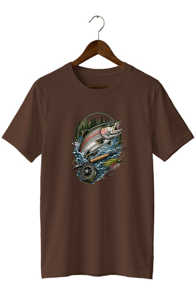 remonz Unisex Salmon Fish Print T-Shirt – Fly Fishing and Outdoor Themed Crew...