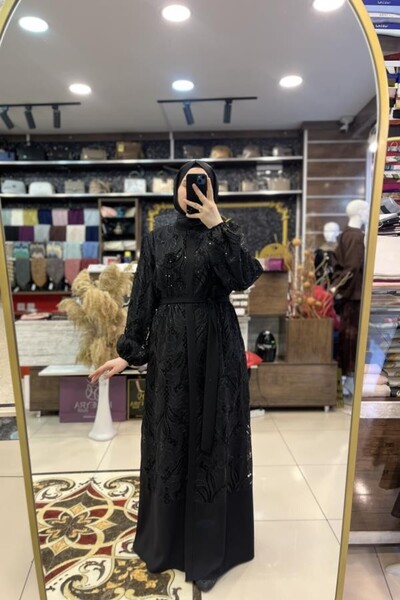 Orhan Dantel İşlemeli Abaya