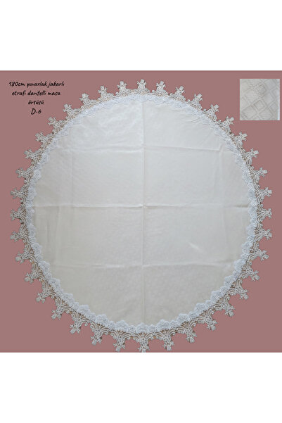 LACASA HOME LINEN 180cm Round Tablecloth with Lace Around the Edge in Jacquar...