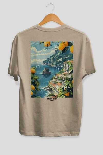 Ankhises Αμάλφι Ιταλία 2 Μπεζ Oversize Country City Back Printed Unisex T-Shi...