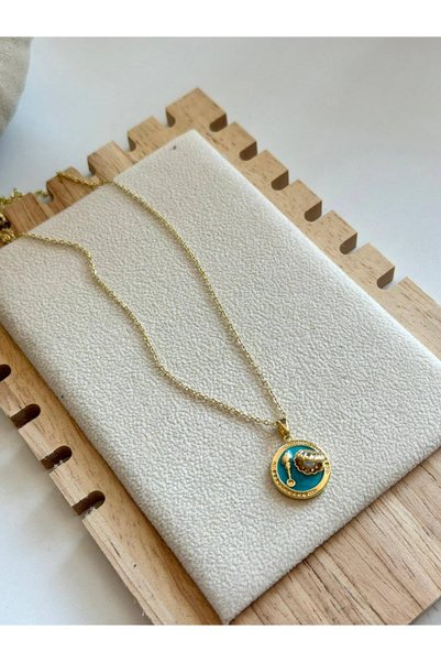ANKA JEWELLRY Women's Stainless Steel Gold Color Sea Shell Figure Blue Mineral Necklace