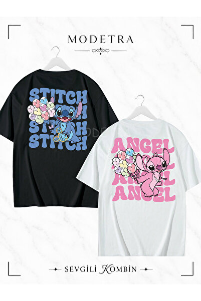 Modetra Women Men Unisex Stitch Angel Written Back Printed Lover Couple Combi...