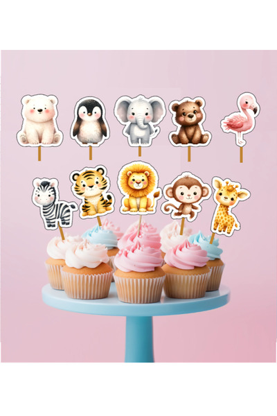 Markasız ucuz 15 Pieces Safari Jungle Concept One Cupcake Toothpicks 6-7cm Ca...