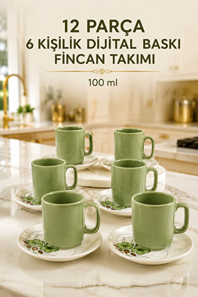 L'eDoren Seramik 12 Parça 6 Kişilik Türk Kahvesi Fincan Takımı 100 ml Kahve Seti