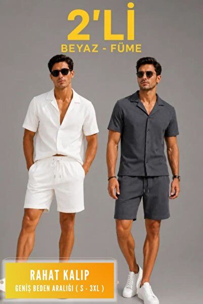 VELİZADE Men's Knitted Fabric 2-Piece Polo Collar Regular Fit Shirt Shorts Bo...
