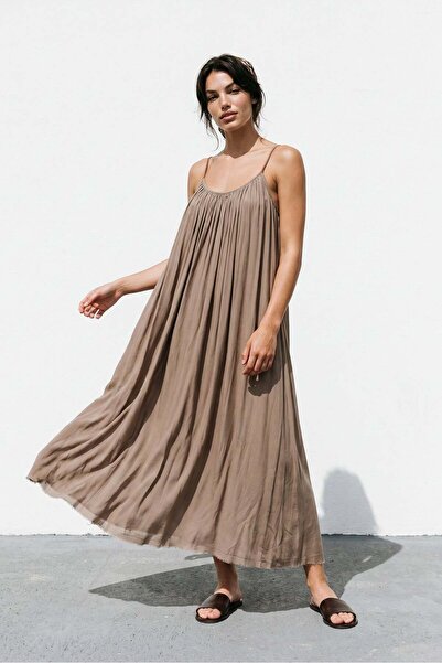 Suziş Mink Collar Ruched Lining Strappy Dress 3173