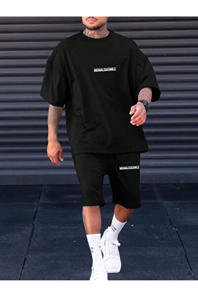 Boi Monalisasmile T-Shirt Shorts Koboistdin Set - Black Printed Oversize Crew...