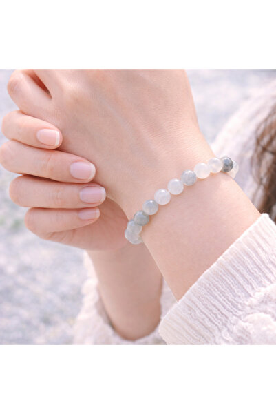 Moon of Noon White Agate 8mm round Cut AAA Bracelet, healing crystal
