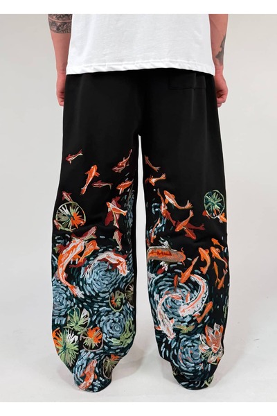 zaee Koi Fish Embroidered Adjustable Leg Baggy Sweatpants