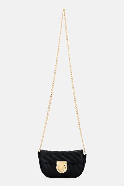 Caracol Women Quilted Chain Strap Cross Body Bag 11 H x 18 L x 6 W cm, Black