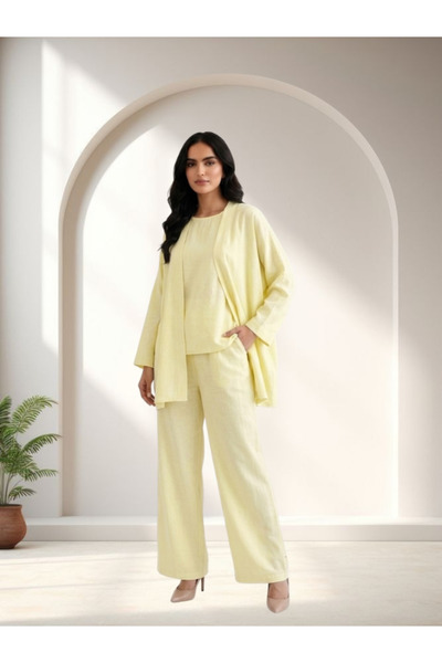 FNM Women's Summer 3-Piece Matching Set – Light Open Jacket, Crewneck Top, an...
