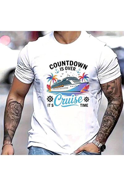 12 HERTZ تي شيرت رجالي بأكمام قصيرة أسود اللون مطبوع عليه عبارة Countdown Cru...