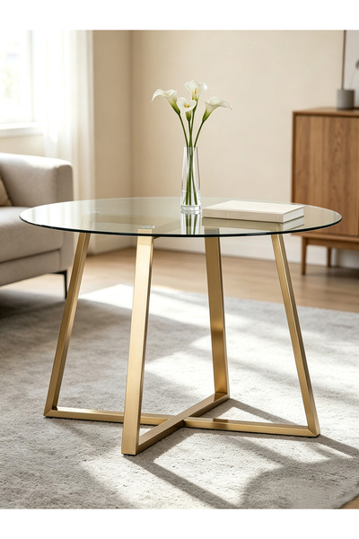 Sinyin Modern Luxury Round Glass Dining Table with Gold Metal Legs, Versatile...