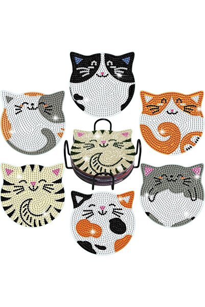 Arabest 6 Pcs Diamond Painting Coaster Set,Cat Diamond Art Coaster with Holde...