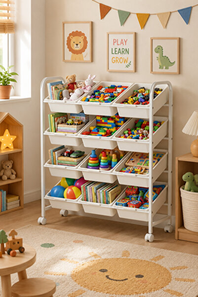 JIYUANG Kids Toy Storage Shelf with 12 Bins and 4-Tier , Multi-Functional Toy...
