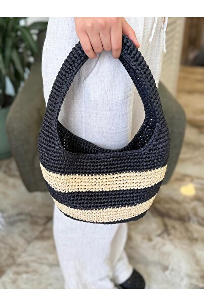 ayya design El Örgüsü Raffia Omuz ve El Çantası