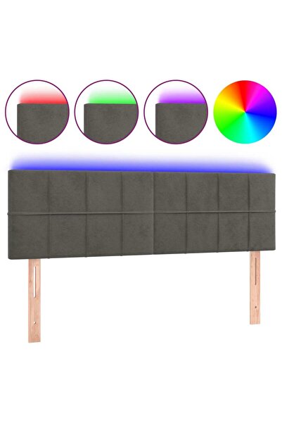 vidaxl Tăblie de pat cu LED, gri închis, 144x5x78/88 cm, catifea