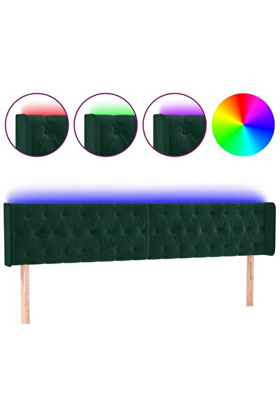 vidaxl Tăblie de pat cu LED, verde închis, 203x16x78/88 cm, catifea