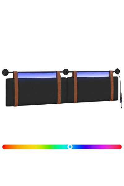 vidaxl Tăblie de pat suspendată Cu lumină LED Negru PU antic