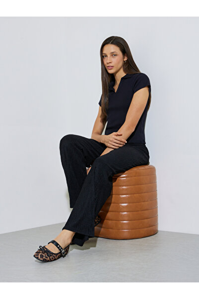 Styli Black Textured Wide Leg Drawstring Pants