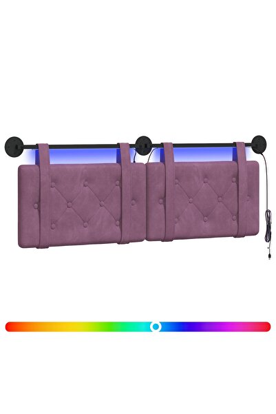 vidaxl Tăblie de pat suspendată Cu lumină LED Violet Catifea