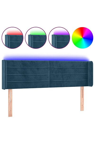 vidaxl Tăblie de pat cu LED, albastru închis, 147x16x78/88 cm, catifea