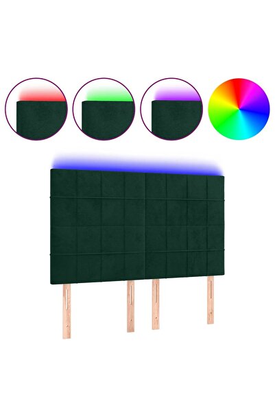 vidaxl Tăblie de pat cu LED, verde închis, 144x5x118/128 cm, catifea