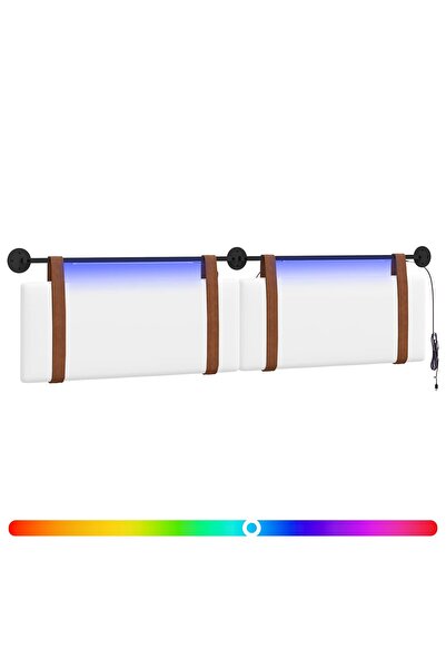 vidaxl Tăblie de pat suspendată Cu lumină LED Alb PU antic