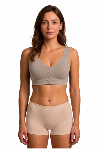 westicgiyim Women's Seamless Laser Cut Front Snap Gathered Bra with Wide Stra...