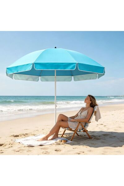 KMT Umbrelă de plajă 160 cm diametru cu strat argintiu anti-UV, stâlp metalic...
